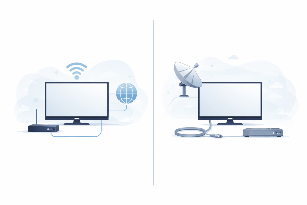Modern IPTV streaming concept with multiple devices and internet connection